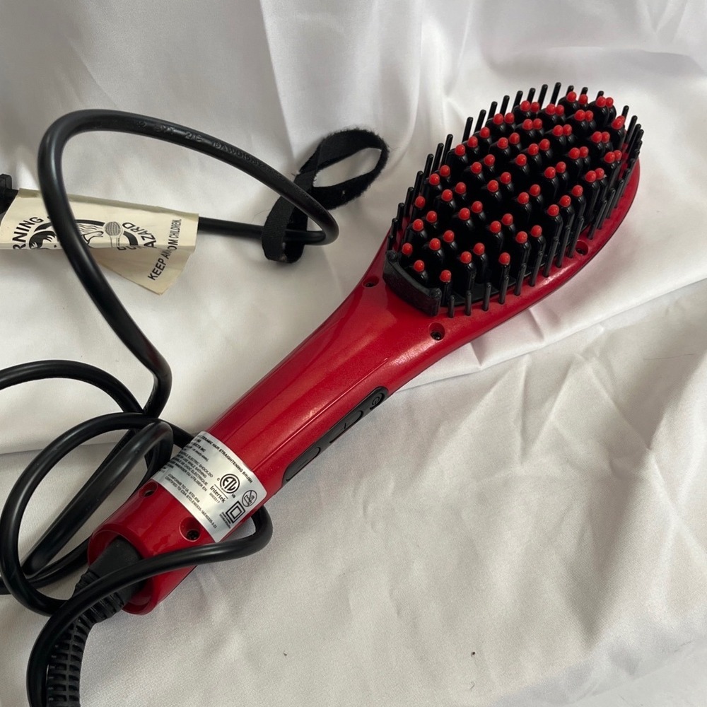 Hair Angel Ceramic Hair Straightening Brush Red Heated Styling Tool TEKNO-HB001